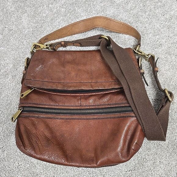 Fossil Long Live Cowhide Leather Fold Over Shoulder/Crossbody Bag Brown VINTAGE - Picture 11 of 11